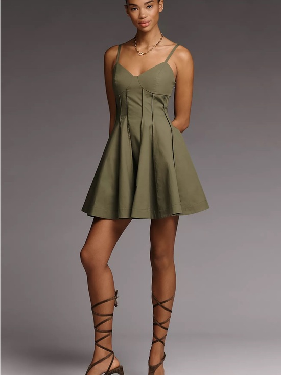 Anthropologie Dresses & Skirts - Anthropologie Olive Green Fit-and-Flare Mini Dress